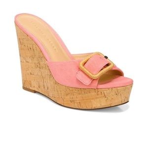 Veronica Beard pink suede slides
